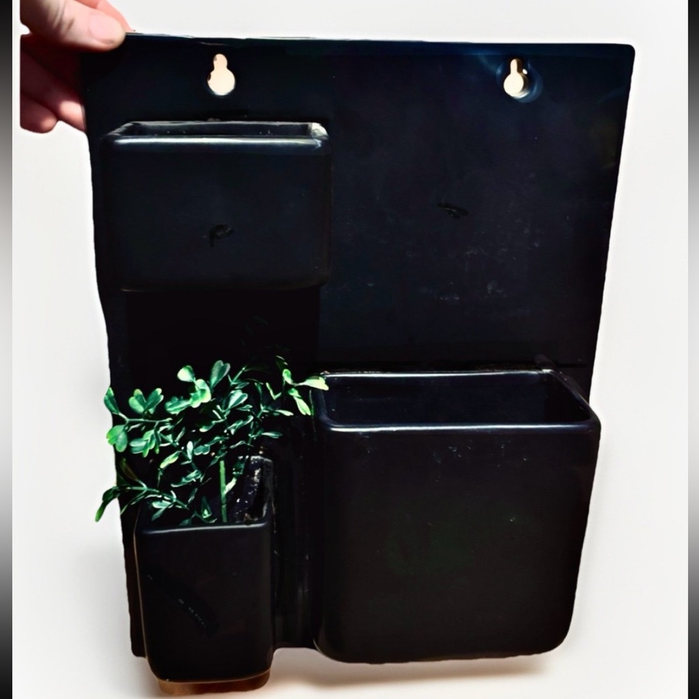 Ceramic Matte Black Hanging Pocket Wall Planter